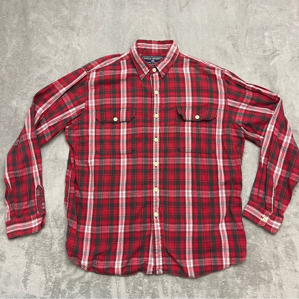 Vintage Polo Sport Ralph Lauren Flannel Mens Button Up Size Large